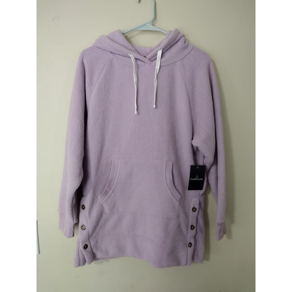 Cuddl Duds Womens Lavender Fleece Hoodie Side Button Pullover Sweatshirt Small